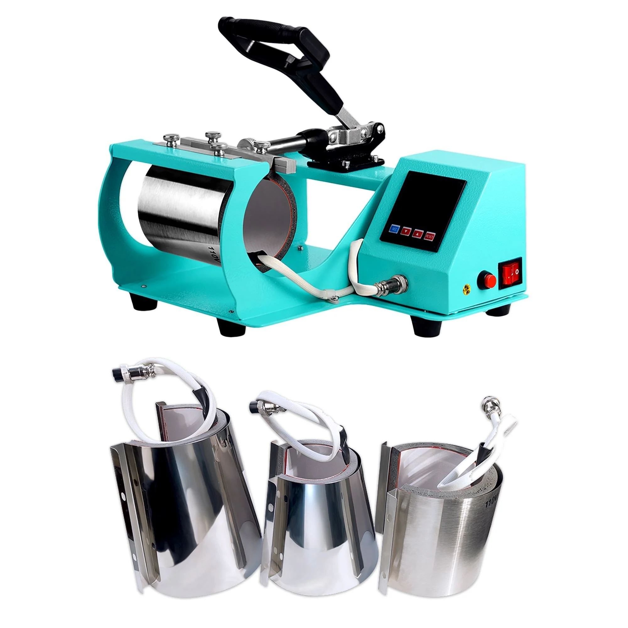 REFURBISHED Swing Design 4-in-1 Mug, Cup, & Bottle Heat Press - Turquoise Questions & Answers